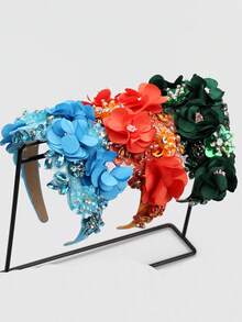 1pc Handcrafted Artificial Flower Fabric Hairband With Rhinestone Baroque Design, Great Valentine's Day Gift, Hairband Headband For Women ,Hair Accessories - Red - View 11