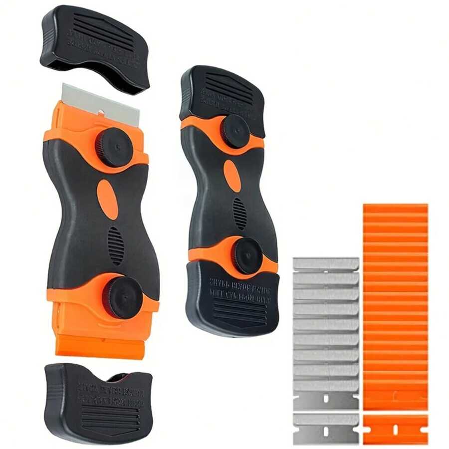 21 piezas de raspador de cuchillas de afeitar, raspador de doble filo, herramienta de eliminación con cuchillas de afeitar para etiquetas, adhesivos, calcomanías, eliminación de vinilo tintado - Negro - Ver 1