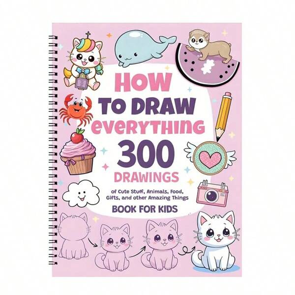 1 قطعة ،كتاب تعليمي لرسم 300 نمط وردي إبداعي، كتاب بطبعة حيوانات كيوت بغلاف مجمع