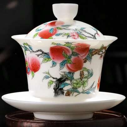 XIALON 170ml Jingdezhen Gaiwan Ceramic Teacup Peach Pattern Bowl Tureen Chinese Kung Fu Teaware