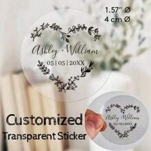 35pcs Personalized Carbon Black Transparent Vinyl Stickers For Simple -6 Styles,Customization Of Leaf Initials Handwritten Circular Wedding Personalized Stickers For Baptism Preferences, Parties, And Wedding Decorations, Black Custom Stickers 40mm School Supplies,Back To School