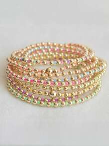 1 pieza Pulsera elástica de moda, estilo bohemio con cuentas de vidrio multicolor, hebra de cuentas de metal enchapado en cobre, pulsera apilable, adecuada para uso diario de mujeres y como regalo