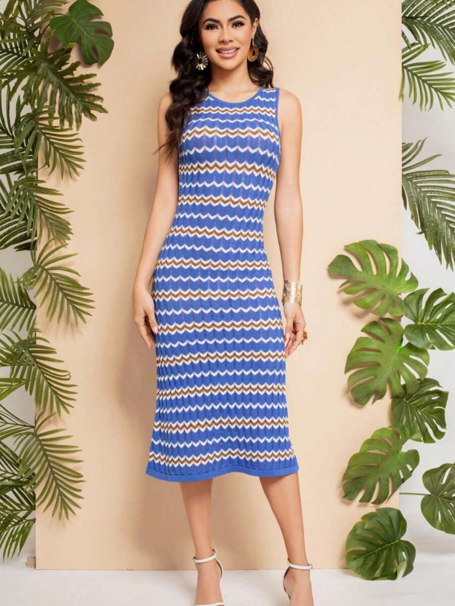 Women Sweater Dresses - Blue - View 1