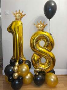 1/2 piezas Globo número corona de oro - Globos de número de oro de 40 pulgadas con minúsculas coronas de oro, perfectos para fiestas de cumpleaños, aniversarios, celebraciones de 100 días, fiestas del Día de los Caídos, decoración de interiores, fotografía en exteriores