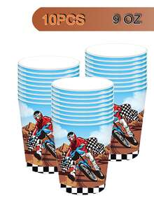 10 件越野摩托车派对盘子、9 盎司杯子和餐巾派对用品摩托车主题派对餐具套装越野摩托车越野自行车派对装饰礼品生日、淋浴、服务 10 - 彩色 - 查看 11