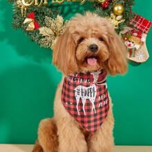 1pc INS Korean Style Pet Bib Scarf, Fashion Bear Design Saliva Bib For Small Dogs, Teddy, Cats, Cartoon Cute Print Pet Scarf, Washable, Suitable For Christmas, Halloween Holidays