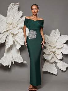 露肩绷带针织紧身连衣裙，性感欧式风格，适合派对、聚会、正式活动