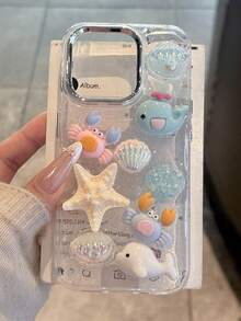 Cute Summer Starfish Whale Shell Pattern Epoxy Clear Phone Case Compatible With IPhone 17, 16, 15, 14, 13 Pro Max 3D Epoxy Soft Cover, Korea Girl Style - Multicolor - View 2