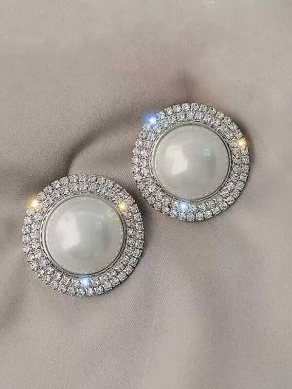 1 Pair European & American Classic Versatile Fashionable New Exaggerated Crystal Earrings, European & American Elegant Rhinestone Flower Earrings Accessories