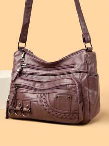 新款韩版时尚妈妈包，百搭多层实用斜挎包，大容量女士单肩包，购物/零钱包 - 棕色 - 查看 6