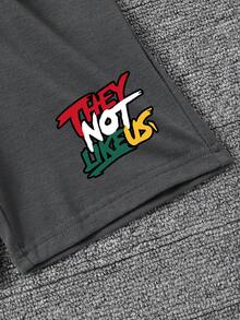 Tween Boy Letter Print Round Neck Short Sleeve T-Shirt And Shorts Set - Dark Grey - View 7