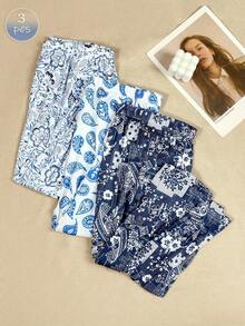 Plus Size Bohemian Loose Thin Three-Piece Seven-Eighths Trousers, Relaxed, Versatile And Fashionable Straight-Leg Pants With A High-End Feel - 彩色 - 查看 2