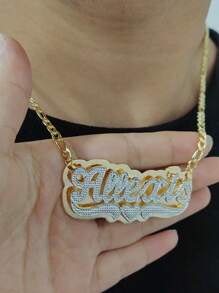 2021 Individueller Halskette, doppelt vergoldet, Namensschild 3D-Halskette, personalisierte Halskette mit Namen und Herz-förmiger Cuban Kette Halskette