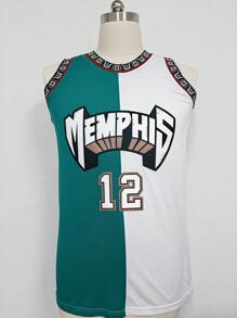 Jersey de baloncesto para hombres n.º 12 verde y blanco sin mangas con cuello redondo amplio y bordado de letras y números, adecuado para baloncesto, deportes, running y fitness