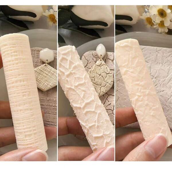 Mud Crack, Crumpled Paper, Linen Texture Series Clay Texture Rolling Pin Soft Clay Earring Making Tools High Precision Texture Rolling Mold Set DIY Creative Decorative Earrings, Brooches, Pendants And Other Craft Tools