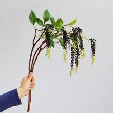 1/2/3 件人造绿植带浆果茎植物，假蕨类植物可用于 DIY 花墙、场景布置、客厅和卧室花瓶插花、婚礼、派对、家居装饰、书桌装饰。秋季和春季叶收、家居装饰、餐桌装饰、农舍装饰、户外抗紫外线假花仿真植物，可用于悬挂花园、门廊、窗台、户外装饰 - 黑色 - 查看 4