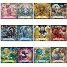 Set di ricamo di diamanti 5D con motivi delle dodici costellazioni, Bilancia, Leone, Ariete, kit per ricamo e cucito a mano, mosaico, regalo, decorazione murale per ufficio e soggiorno