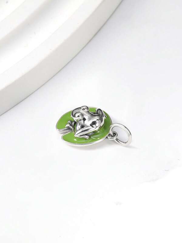 1pc Simple Unique 925 Sterling Silver Enamel Frog On Lily Pad Charm DIY Women Fine Jewelry Gift