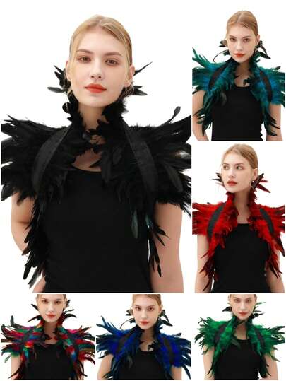 1 件女士羽毛项圈、乌鸦羽毛披肩、万圣节天鹅湖女巫服装配饰万圣节配饰