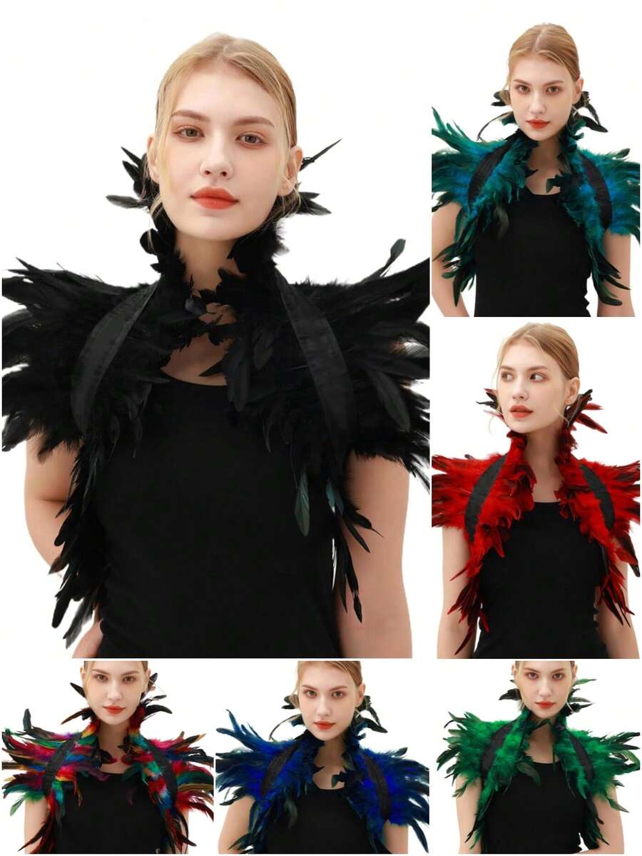 1 件女士羽毛项圈、乌鸦羽毛披肩、万圣节天鹅湖女巫服装配饰万圣节配饰 - 多色 - 查看 1