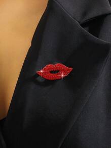 1 Stück luxuriöse Kristall-verzierte rote Lippen Brosche, Metall Anstecknadel als Anzug-Accessoire für Schule