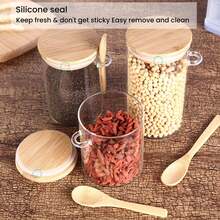1pc - Glass Airtight Container, Sugar Jar, Spice Jar, Food Storage, With Wooden Lid And Spoon, Transparent Storage Jar With Wooden Lid And Spoon, Leaf Jar, Coffee Jar, Spice Jar, Airtight, Coffee, Tea, Candy, Special Purpose, Airtight Glass Kitchen Jar, Airtight Food Storage Jar, Various Cereals And Snacks - Multicolor - View 6