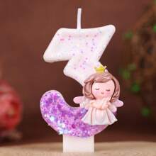 Handmade 0-9 Number Letter Birthday Candles, DIY Birthday Cake Festival Theme Party Decorations, Gradient Pink And Purple Angel Girl Fine Glitter Painted Numeric Candles For Birthday Celebration, Wedding, Party, Female Version