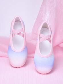 Children's Indoor Stage Performance Practice Shoes, Full Elastic Fabric, Rainbow Bright Colors, Soft Sole, Comfortable Elastic Band No-Tie Ballet Dance Shoes