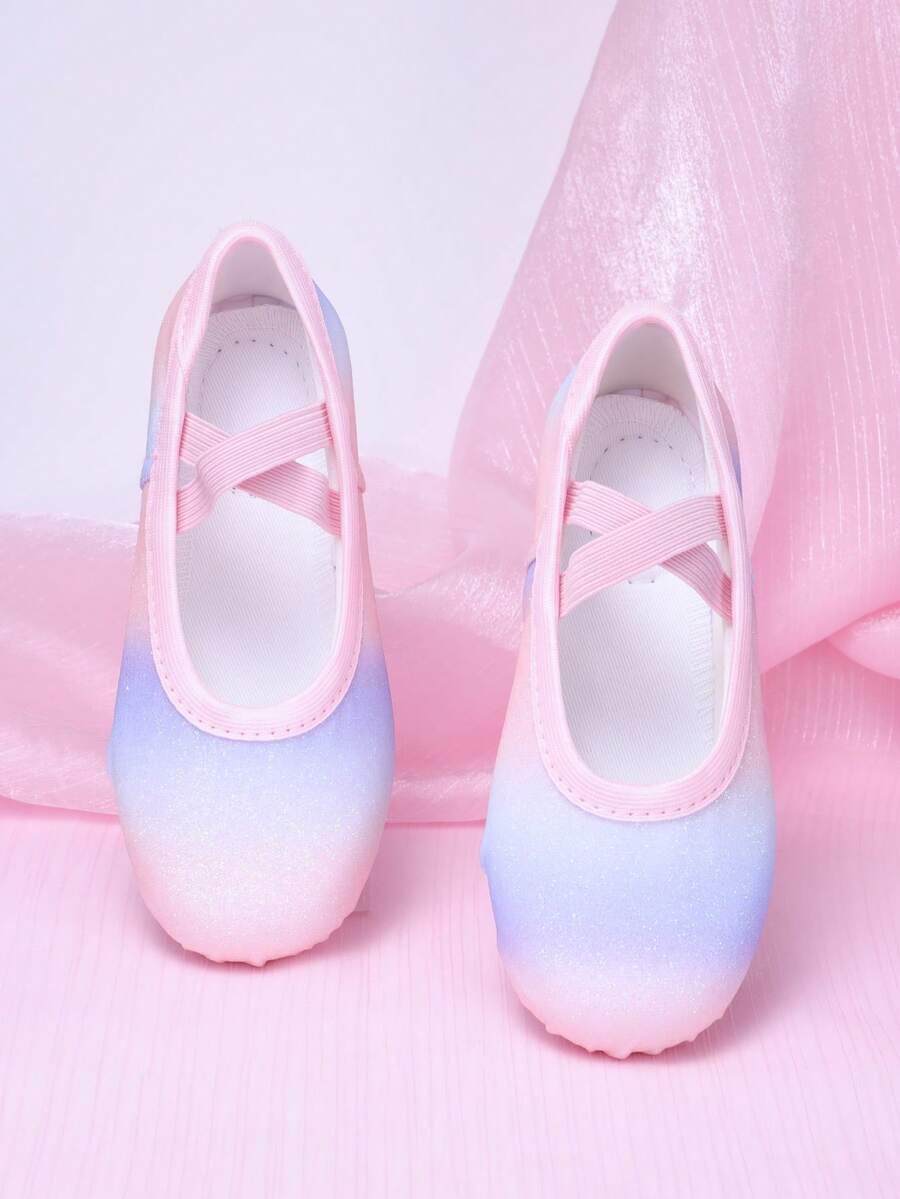 Children's Indoor Stage Performance Practice Shoes, Full Elastic Fabric, Rainbow Bright Colors, Soft Sole, Comfortable Elastic Band No-Tie Ballet Dance Shoes