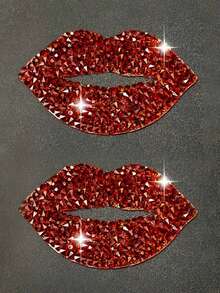 2pcs/10pcs Red Lip Rhinestone Stickers, DIY Fashion Shoes And Jeans Accessories Resin Rhinestone Patch Stickers Red Lip Hot Melt Adhesive Net Rhinestone Stickers DIY Rhinestone Hot Map Luggage, Shoes And Hats Christmas, New Year, Valentine's Day Wedding Decoration. - Multicolor - View 3