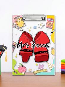 1pc Custom Teacher Pencil Clipboard, Personalized Teacher Acrylic Coquette Clipboard, Custom Teacher Name Clipboard, Cute Teacher Pencil Bow Clipboard, Teacher Appreciation Gifts, Teacher Gift, Personalized Gifts, Holiday Decorations, There Are 16 Colors To Choose From,Back To School,School Supplies