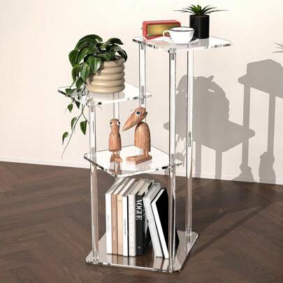 1pc Transparent Acrylic Side Table, Modern Design, Easy Assembly, Space Saving, Multifunctional Nightstand Suitable For Living Room, Bedroom, Hallway, Bathroom