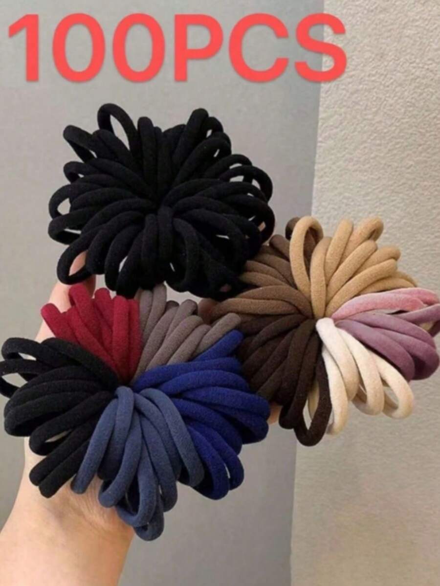100pcs/50pcs/10pcs Women Muted Color Random Assorted Simple Elegant Versatile High Elasticity 4cm/1.57in Hair Ties, Suitable For Ladies Daily Decoration, Ponytail, Sports, Commuting, Cleaning Use Hair 