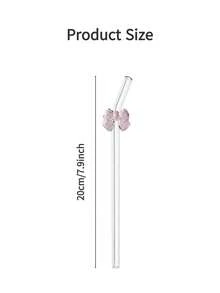 2/4 件卡通粉色蝴蝶弯头可重复使用玻璃吸管，配有清洁刷，适用于冰沙、牛奶、茶、果汁、小吃店、派对饮品、鸡尾酒、奶昔冰沙、餐厅、露营/旅行/夏季/度假/厨房、学校用品 - 粉紅色A - 查看 4