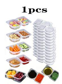 20pcs Portable Dual Compartment Condiment Containers - Reusable Plastic Sauce And Dip Trays, Multi-Function Dip Cups With Lids, Salad Sauce Take-Out Containers, Seasoning Boxes With Dual Compartments, Dual Compartment Snack Containers For Take-Out Sauces, Back To School, Halloween, Travel Snacks And Sauces, Beach Snacks, Christmas, Halloween, Mother's Day, 4th Of July, Parties, Birthday Parties, Gatherings