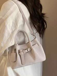 韩式小众设计手提包，仿编织纹理，女士手提包，时尚篮式斜挎包 - 紫色 - 查看 2