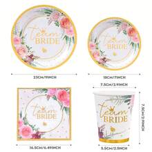 Floral Bride Disposable Plate & Napkin, 7/9 Inch Floral Bride Party Decorations Bridal Shower Plates, Napkins, Cups, Guest Tea Party Themed Decorations, Floral Party Paper Plates & Napkins, Golden Bride Shower Decorations Suitable For Bridal Shower, Bachelorette Party - Multicolor - View 2