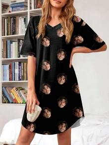 Customized Sleep Dress, Personalized With Large Portrait, Funny Patterns, Idol, Party & Holiday Vibe - Multicolor - View 5