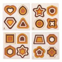 Juego de rompecabezas tridimensional de ensamblaje con tablero y formas de madera para la educación temprana de niños, para interacción entre padres e hijos, y entrenamiento del pensamiento lógico y la coordinación