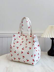 Portable Lunch Bag, Thermal Lunch Box, Bento Bag, Dinner Insulated Bag, Thickened Cute Lunch Fruit Bag For Students, Pink Leopard Print Floral Bag, School Supplies - Beige - View 5