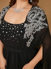 宝石镶嵌露肩连衣裙和长袍二合一奢华亮片镶嵌长款晚礼服