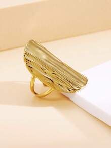 1pc Unique Textured Asymmetrical Stainless Steel Open Ring, Vintage Wide Metal Geometric Plain Band, 18K Gold Vacuum Plated, Water Resistant Fashion Jewelry For Women, Holiday Wear