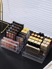 1pc Transparent Plastic Cosmetic Storage Box, 7 Compartments, Lipstick, Eye Shadow, Brush Storage Box, Light And Durable, Suitable For Bathroom Dresser, Drawer Storage, Skin Care Products Organizer