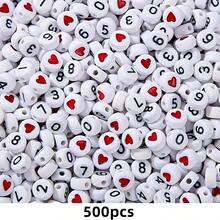 500/200/100 件 4 * 7 毫米红色心形珠+数字珠混合设计，可用作情侣手链、DIY 珠宝手链配饰 - 彩色 - 查看 7