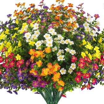 12 piezas de flores artificiales de seda para exteriores, plantas artificiales para exteriores, flores falsas resistentes a los rayos UV de plástico artificial para macetas de jardín, decoración para el hogar, terraza y exterior