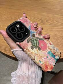 1 Stück leicht blaue und rosa Meeresbewohnermuster gestreifte Kunstlederschutzhülle, stoßfest, kompatibel mit Apple Modellen (16/16 Plus/16 Pro/16 Pro Max)