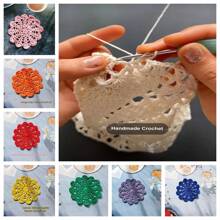 2/7 Peças Sousplats Redondos Coloridos Tecidos, Individuais de Crochê Feitas à Mão, Porta-Copos de Renda Vazada à Prova de Calor, Crochetados com 13 cm, Protetor de Copo/Garrafa para Decoração de Mesas de Festas, Feriados e Casamentos