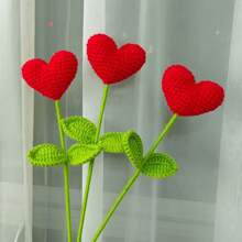 2pcs/6pcs/10pcs Hand Crocheted Heart Floral Bouquet - Handmade Yarn Heart Flowers With Green Stems, Ideal For Valentine's Day, Mother's Day, Graduation, Thanksgiving, Birthday Gifts And Special Occasions - Home Decor