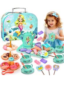 1 Set Mermaid Theme Pretend Play Tea Party Set, Including Realistic Desserts, Cakes, Coffee And Tea Service, Kitchen Play Toys Gift Set For Girls - Afternoon Tea Set - View 5