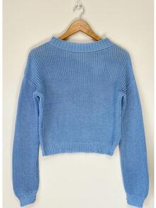 Women's Knitted Cropped Blouse, Fang Sweater. - Màu xanh nhạt - Xem 1